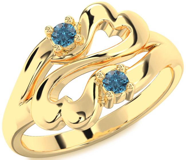 Blue Diamond Gold Infinity Heart Two Stone Ring