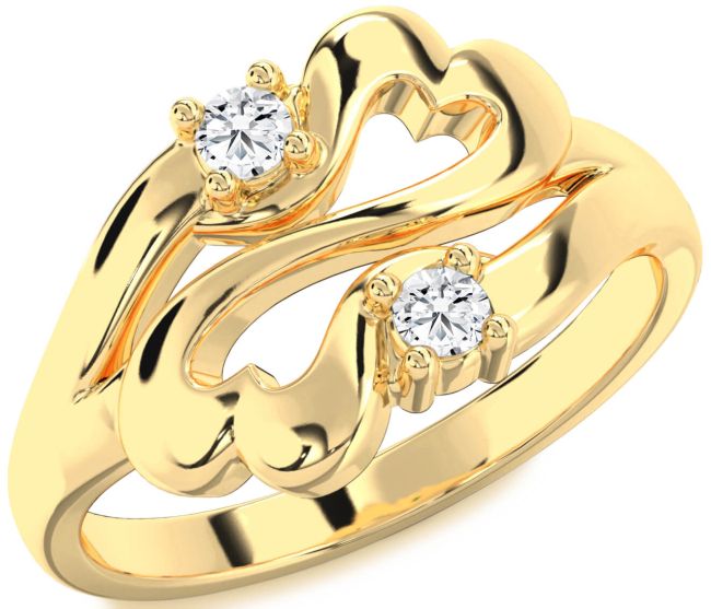 Diamond Gold Silver Infinity Heart Two Stone Ring