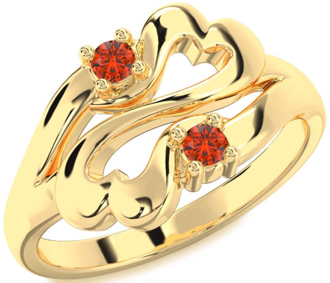 Fire Opal Gold Silver Infinity Heart Two Stone Ring