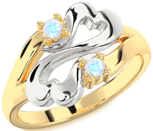 Moonstone Gold Silver Infinity Heart Two Stone Ring