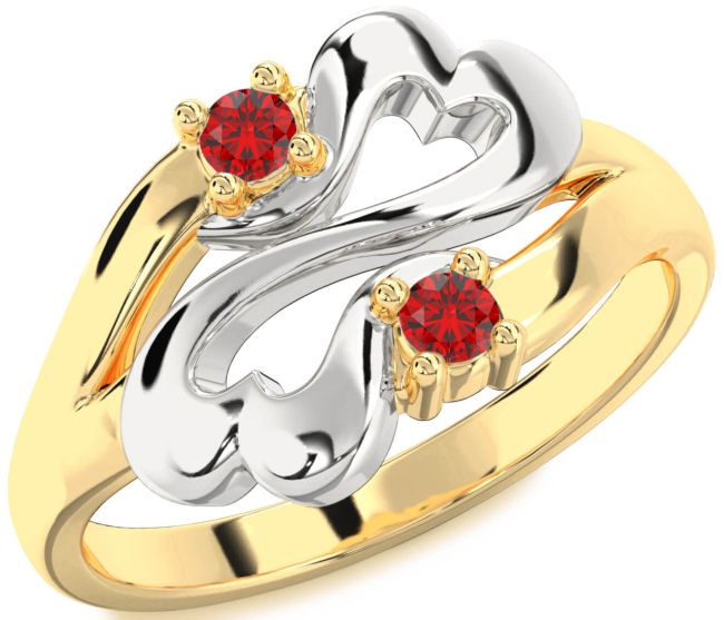 Ruby Gold Silver Infinity Heart Two Stone Birthstone Ring