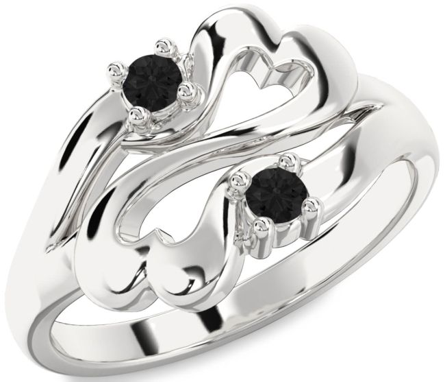 Black Diamond Silver Infinity Heart Two Stone Ring