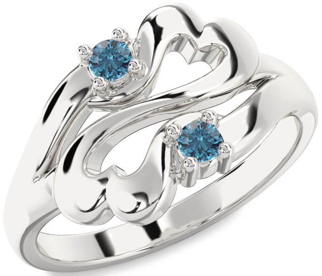 Blue Diamond Silver Infinity Heart Two Stone Ring