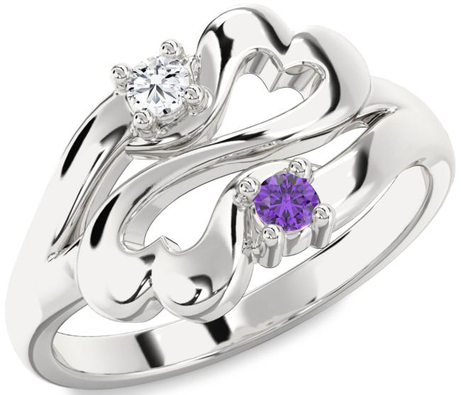 Silver Infinity Heart Two Stone Promise Ring