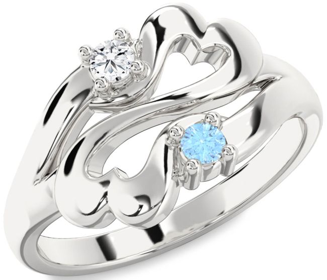 Silver Infinity Heart Two Stone Promise Ring