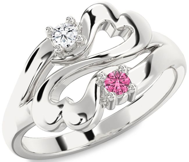Silver Infinity Heart Two Stone Promise Ring
