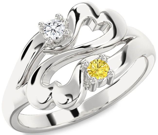 Silver Infinity Heart Two Stone Promise Ring