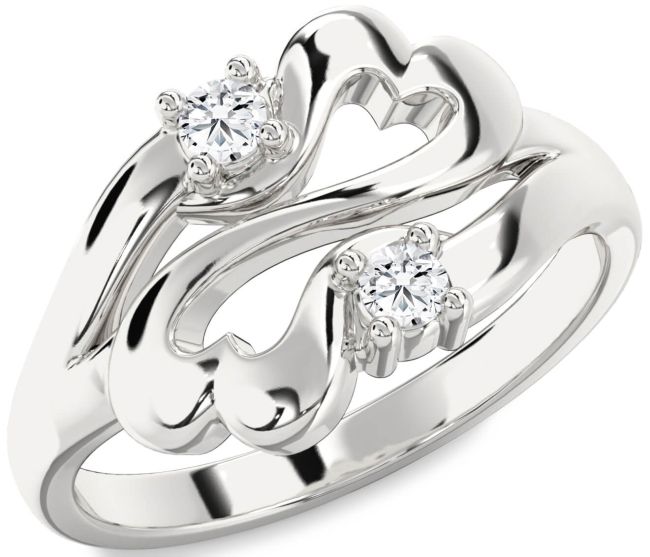Diamond Platinum Infinity Heart Two Stone Ring