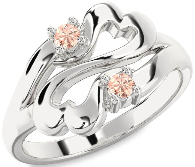 Morganite Silver Infinity Heart Two Stone Ring