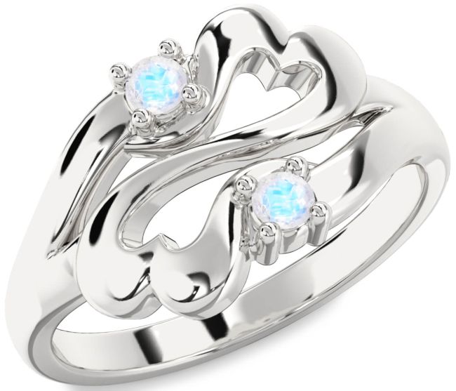 Moonstone Silver Infinity Heart Two Stone Ring