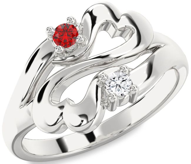 Silver Infinity Heart Two Stone Promise Ring