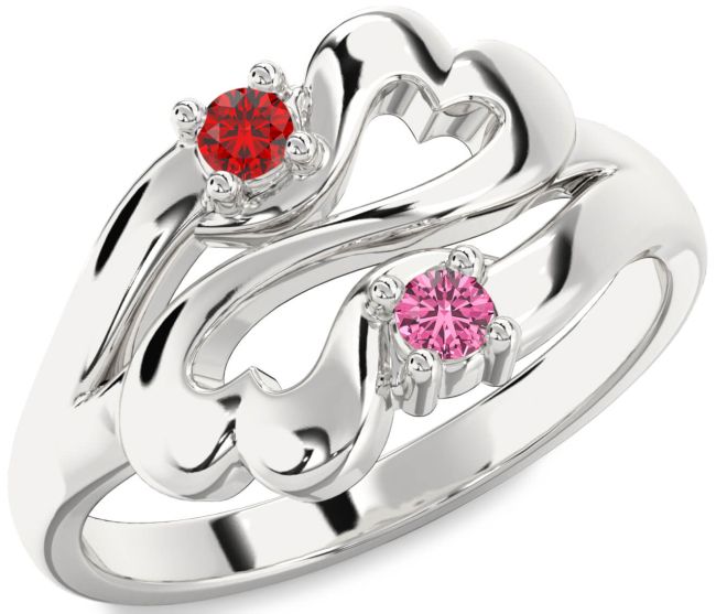Silver Infinity Heart Two Stone Promise Ring