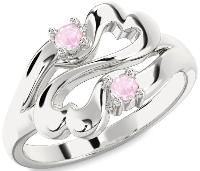 Rose Quartz Silver Infinity Heart Two Stone Ring