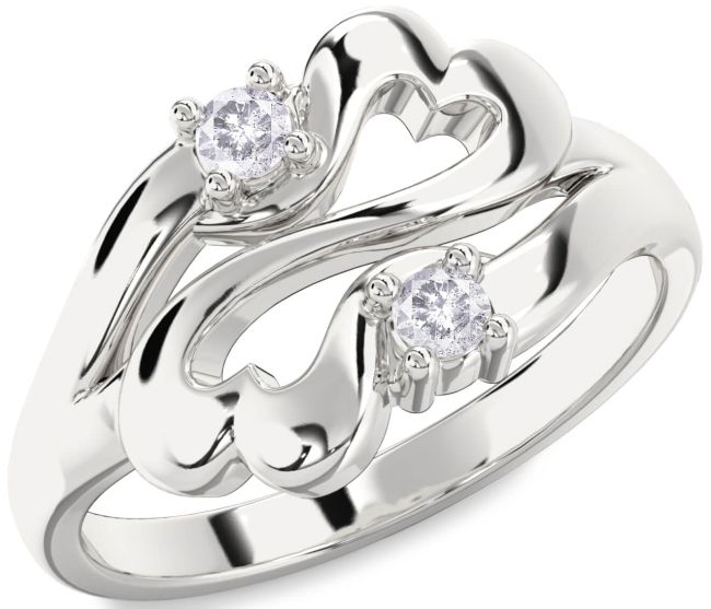 Salt & Pepper Diamond Silver Infinity Heart Two Stone Ring
