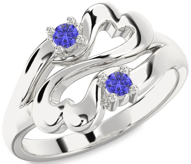 Tanzanite Silver Infinity Heart Two Stone Ring