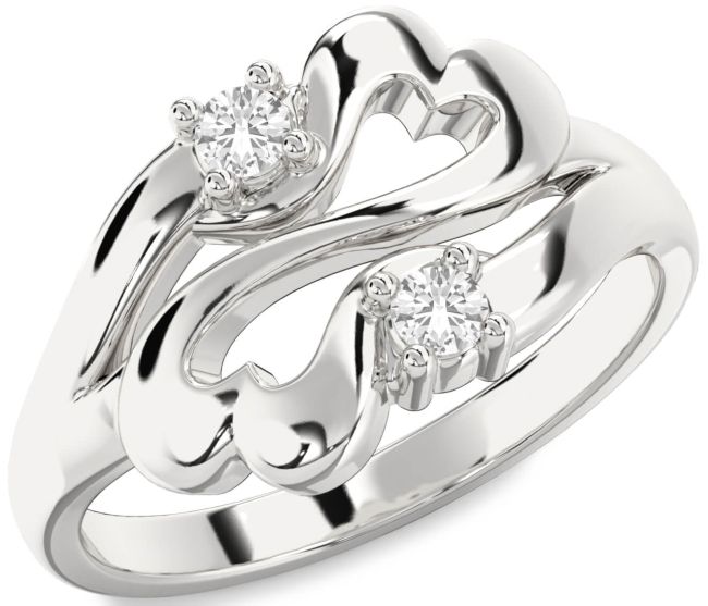 White Sapphire Silver Infinity Heart Two Stone Ring
