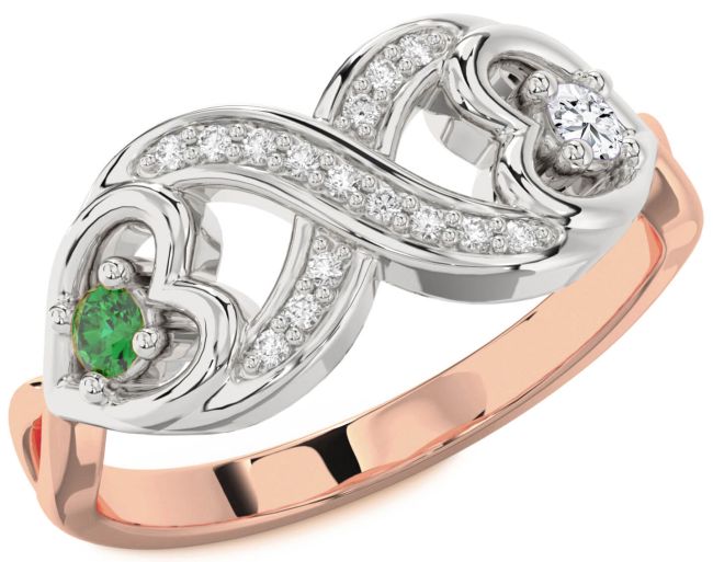 Diamond Platinum & Rose Gold Infinity Heart Two Stone Promise Ring