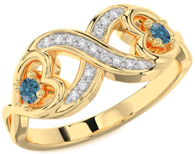 Blue Diamond Gold Infinity Heart Two Stone Ring