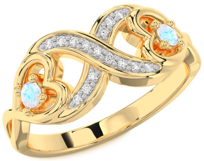Diamond Moonstone Gold Infinity Heart Two Stone Ring