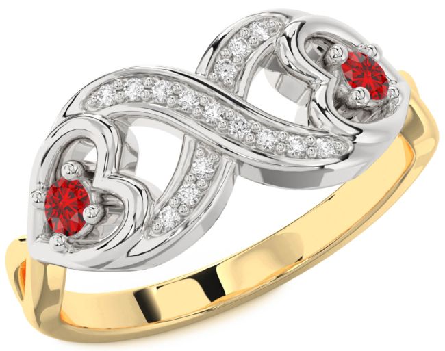 Diamond Ruby Gold Silver Infinity Heart Two Stone Birthstone Ring
