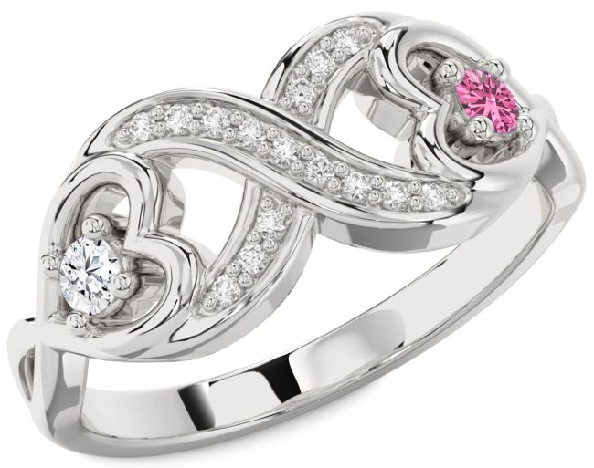 Diamond Silver Infinity Heart Two Stone Promise Ring