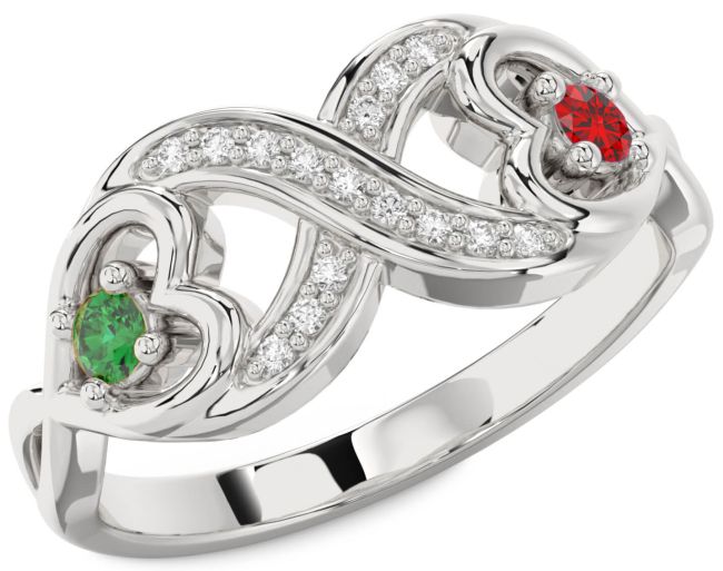 Diamond Silver Infinity Heart Two Stone Promise Ring