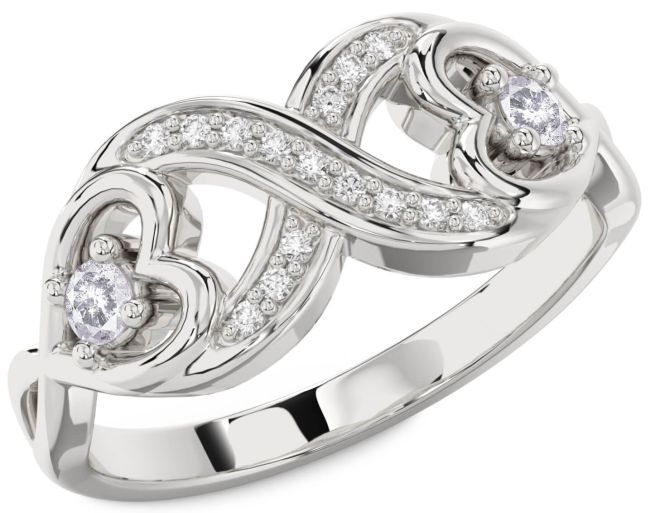 Salt & Pepper Diamond Silver Infinity Heart Two Stone Ring