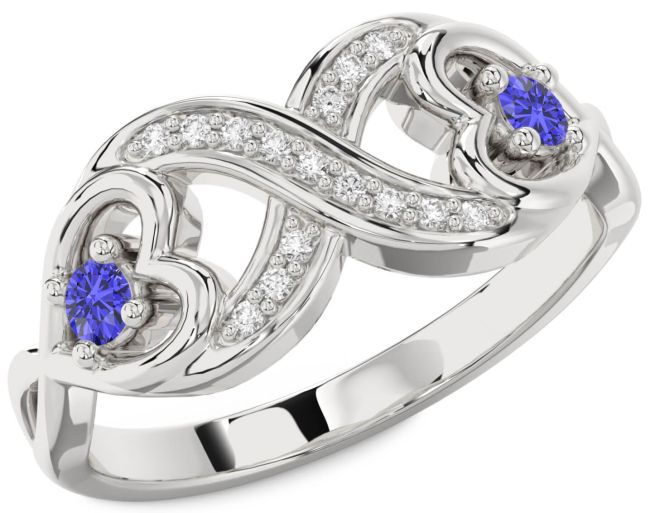 Diamond Tanzanite Silver Infinity Heart Two Stone Ring
