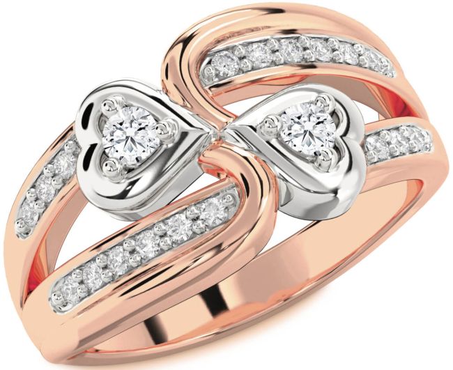 Diamond Platinum & Rose Gold Heart Two Stone Ring