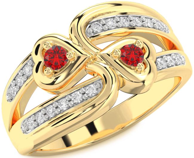 Diamond Ruby Gold Silver Heart Two Stone Birthstone Ring