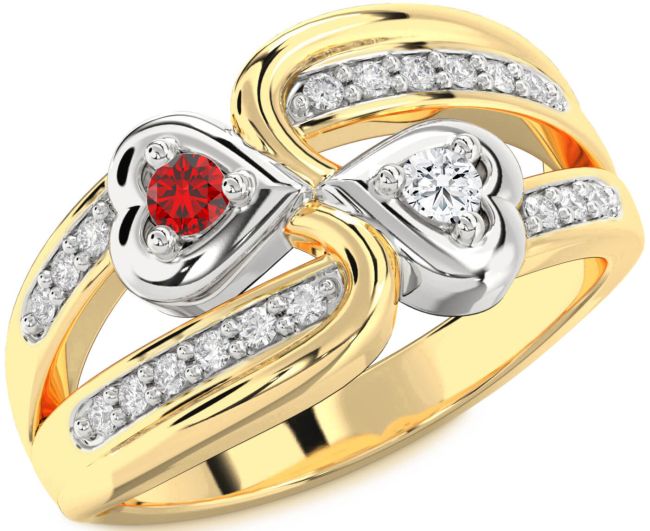 Diamond White Yellow Gold Heart Two Stone Promise Ring