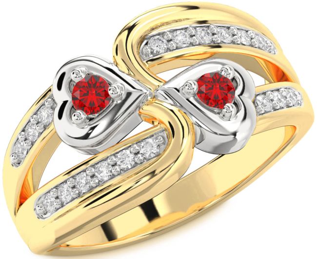 Diamond Ruby Gold Silver Heart Two Stone Birthstone Ring