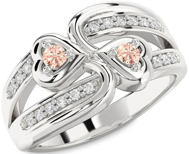 Diamond Morganite Silver Heart Two Stone Ring