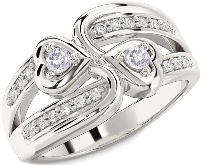 Salt & Pepper Diamond Silver Heart Two Stone Ring
