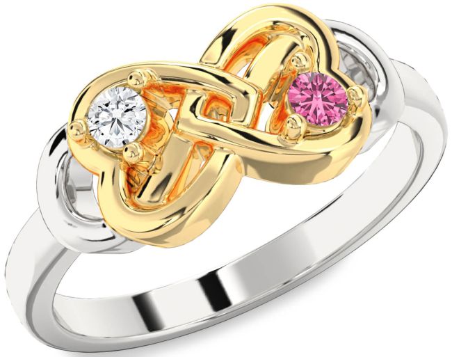 Gold Silver Infinity Heart Two Stone Promise Ring