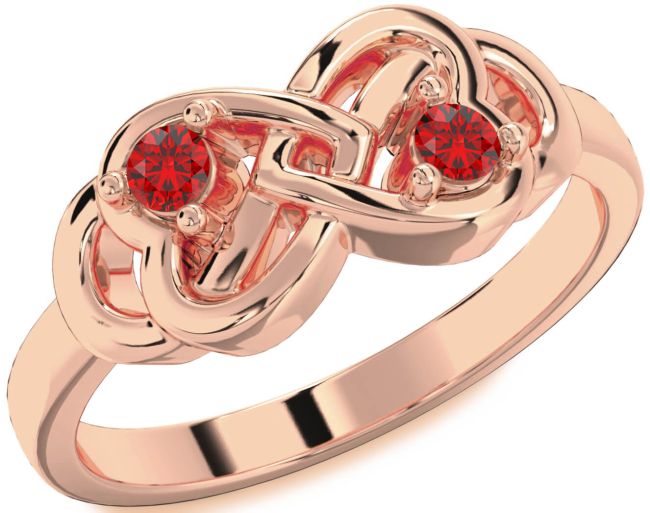Ruby Rose Gold Infinity Heart Two Stone Birthstone Ring
