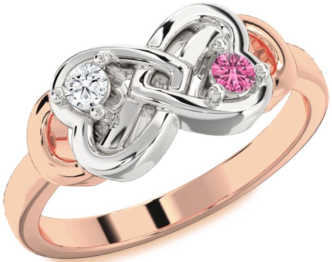 Rose Gold Silver Infinity Heart Two Stone Promise Ring