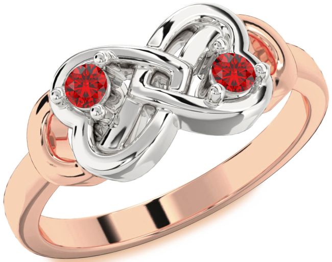 Ruby Rose Gold Silver Infinity Heart Two Stone Birthstone Ring