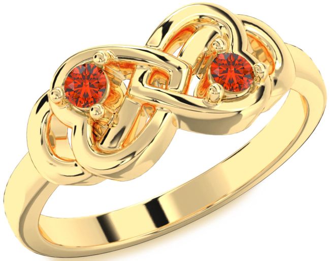 Fire Opal Gold Infinity Heart Two Stone Ring