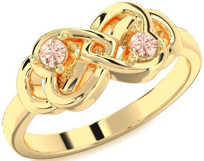 Morganite Gold Infinity Heart Two Stone Ring