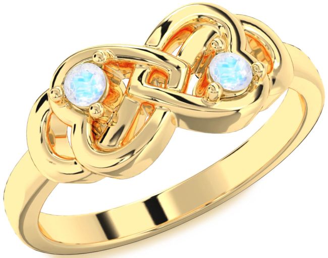 Moonstone Gold Silver Infinity Heart Two Stone Ring