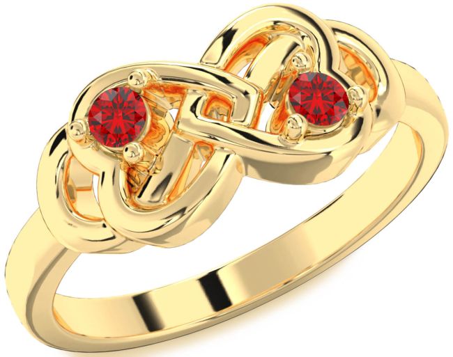 Ruby Gold Infinity Heart Two Stone Birthstone Ring