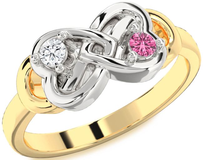 Platinum & Yellow Gold Infinity Heart Two Stone Promise Ring