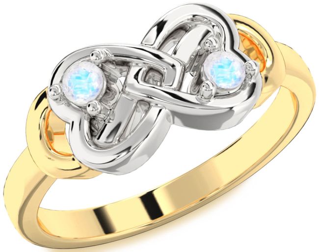 Moonstone Gold Silver Infinity Heart Two Stone Ring