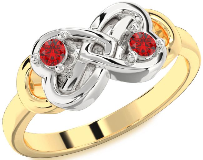 Ruby Gold Silver Infinity Heart Two Stone Birthstone Ring
