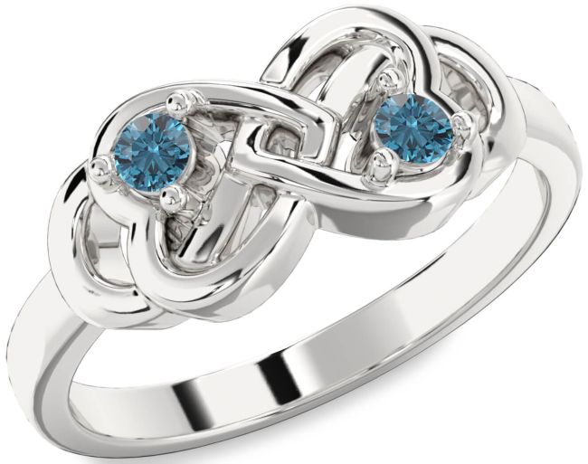 Blue Diamond Silver Infinity Heart Two Stone Ring