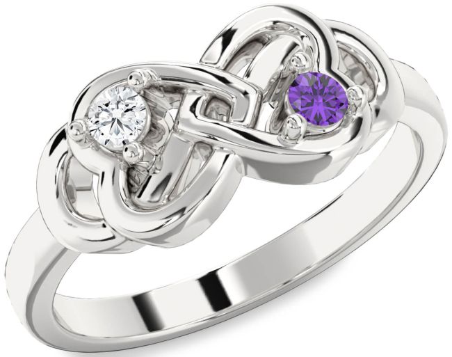 Silver Infinity Heart Two Stone Promise Ring