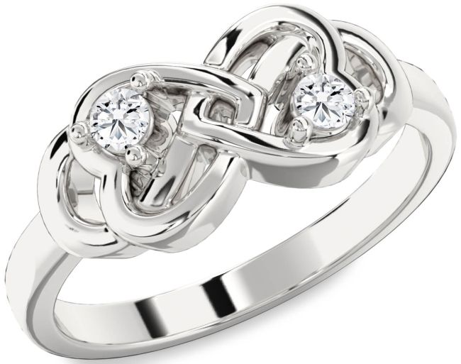 Diamond Silver Infinity Heart Two Stone Ring