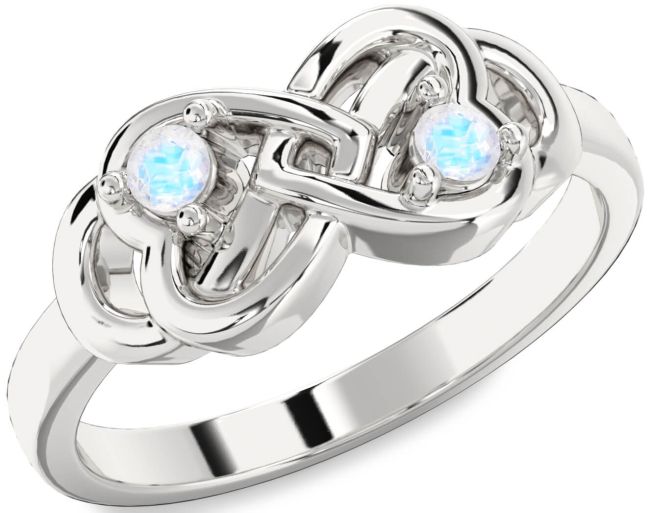 Moonstone Silver Infinity Heart Two Stone Ring
