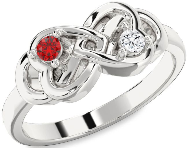 Silver Infinity Heart Two Stone Promise Ring